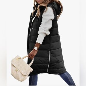 Long Black Puffer Vest with Hood size XXL excellent condition